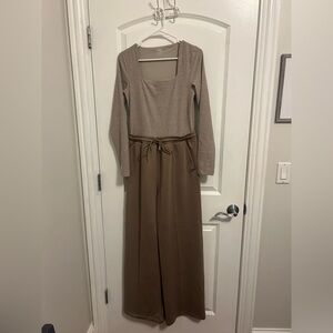 Abercrombie & Fitch Women's Tan Square-Neck Knit Jumpsuit